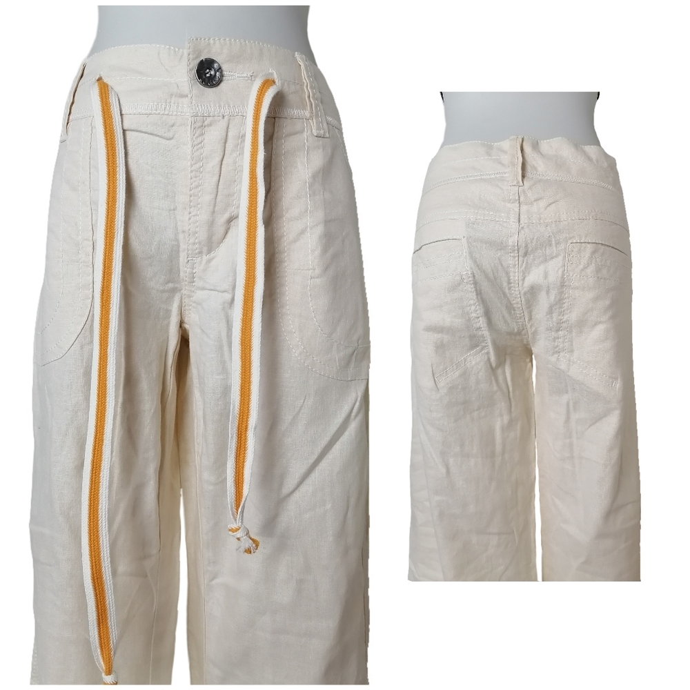 🍡 35W, oldlace color linen mid-rise wide-leg flare trousers from edc by esprit